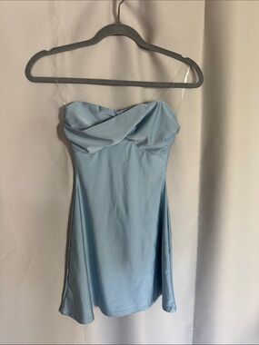 Strapless Light Blue Satin Cocktail Dress